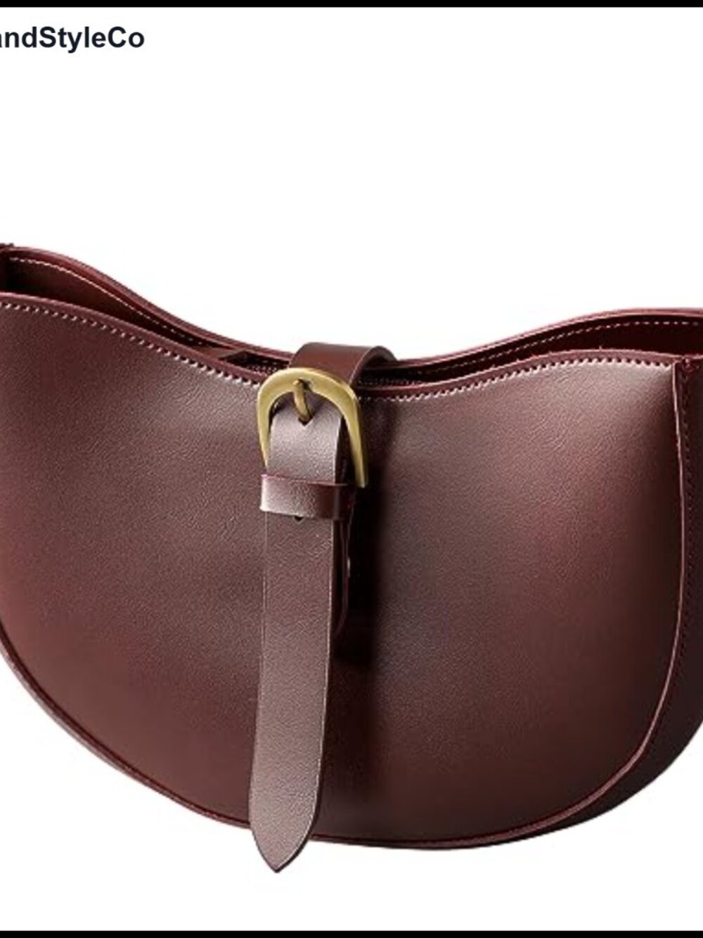 Vegan Leather Crescent Hobo Shoulder Bag with Belt and Zipper Closure